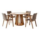 Ver imagem 2 de Conjunto Sala de Jantar 4 Lugares Redonda com Prato Giratório Mesa e Cadeira Flora Marrom/Cinamomo/Off White/Bege