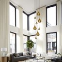 Ver imagem 2 de Lustre Pendente Para Sala Pé direito Duplo Rain Marfim