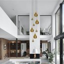 Ver imagem 4 de Lustre Pendente Para Sala Pé direito Duplo Rain Marfim