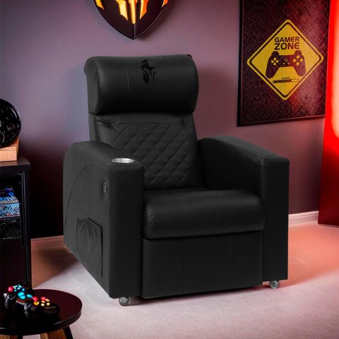 Poltrona Cadeira Gamer Reclinável Ergonômica Sparta com USB:Corino Preto