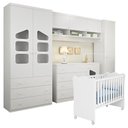 Ver imagem 1 de Quarto Ludi 100% MDF Guarda-Roupa Roupeiro e Cômoda + Berço Doce Sonho Branco
