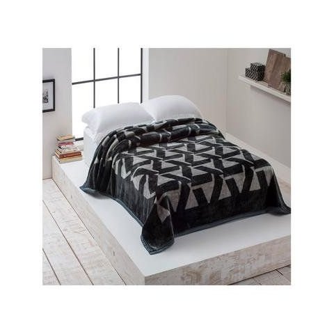 Cobertor Casal Raschel Corttex Estampado - Toque Aveludado - Cinza Listras