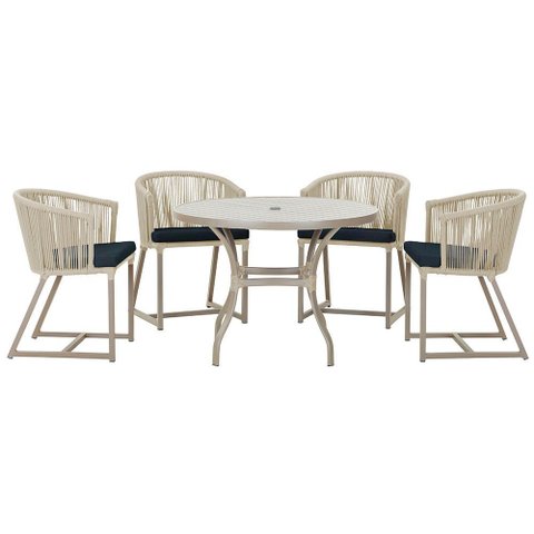 Mesa com 4 Cadeiras de Jantar Roma 100cm e Noronha em Aluminío Fendi Corda Nautica Estofado 12 Trama