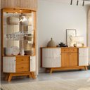 Ver imagem 1 de Conjunto Buffet Mônaco e Cristaleira Moss em MDF Porta Curva com LED Cinamomo/Off White