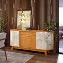 Ver imagem 4 de Conjunto Buffet Mônaco Cristaleira Moss com Porta em MDF Curvo em LED Cumaru/Opala