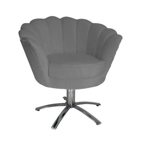 Poltrona Decorativa Pétala Base Giratória Metal Suede Cinza Mz Decor