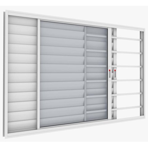 Janela de Correr Alumínio Branco 03 Folhas Veneziana c/Grade Confort - 100x150