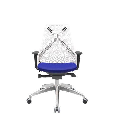 Cadeira Office Bix Tela Branca Assento Aero Azul Autocompensador Base Alumínio 95cm - 64000