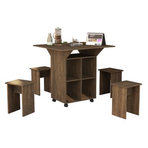 Mesa Aparador Multifuncional Dobrável com Bancos Annie:castanho