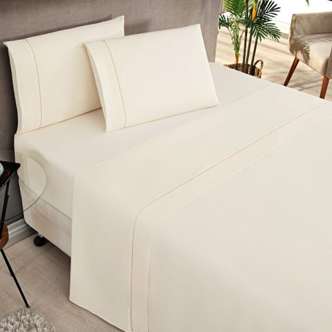 Jogo Cama Lençol Home Basic King 180 Fios C/ Ponto Palito 4 Peças - Palha