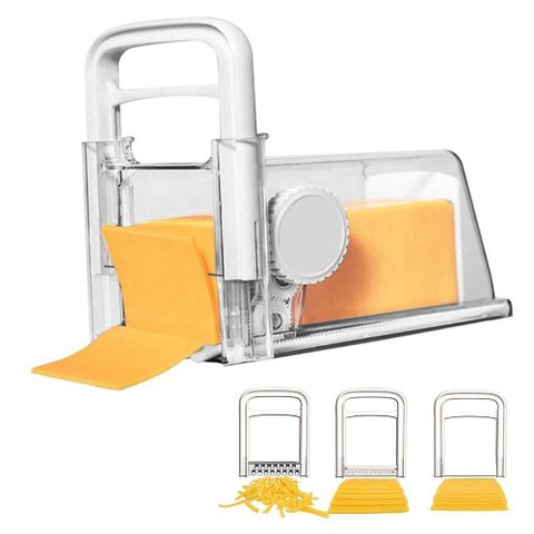 Ralador Cortador Queijo Presunto Fatiador Manual 4 em 1 Lamina Inox Armazenamento Pote Hermetico