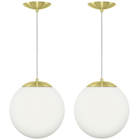 Kit 2 Pendentes Orby Bola Globo Grande 23 cm Dourado