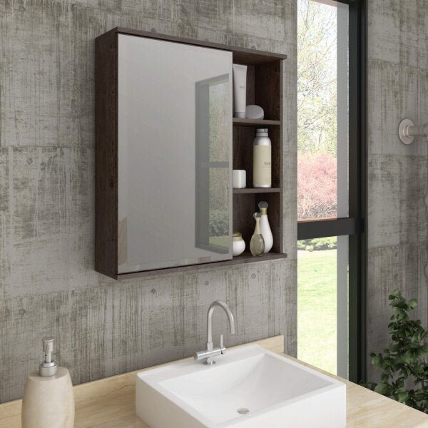 Espelheira para Banheiro 1 Porta 3 Prateleiras Treviso Mgm Móveis