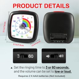 Secura Timer Visual de 60 Minutos Silencioso para Crianças e Adultos (preto) - 4