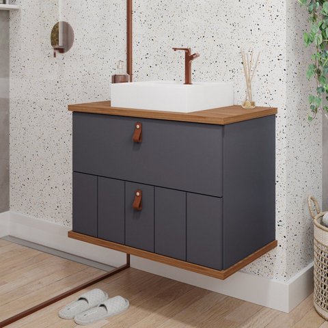 Gabinete Suspenso com Cuba 80,3cm x 69cm Poli Espresso Móveis Cinza/Titanium