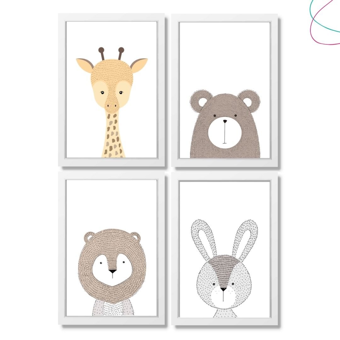 4 Quadros Decorativos Infantil Animais Escandinavos Safari:Pinus - 4