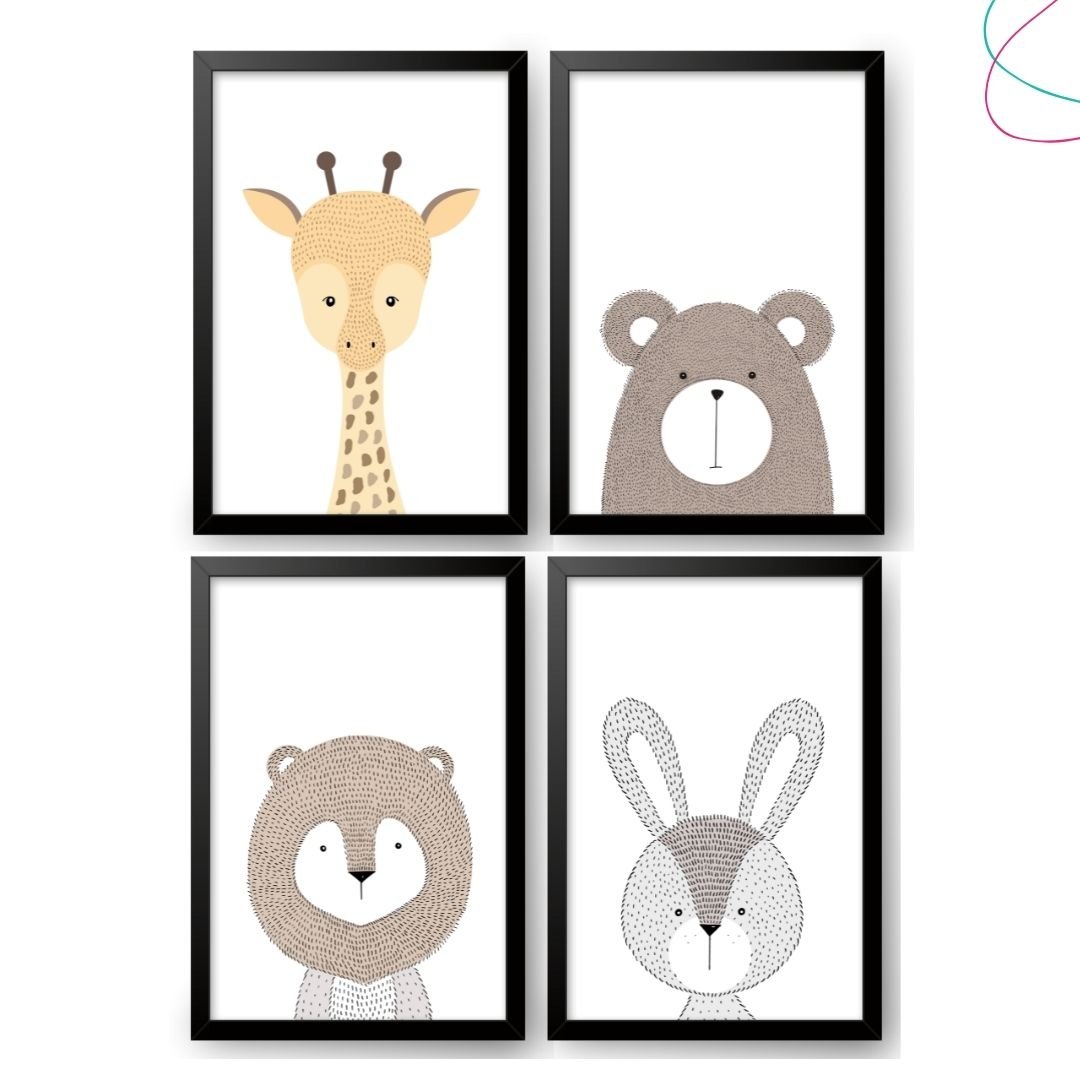 4 Quadros Decorativos Infantil Animais Escandinavos Safari:Pinus - 2