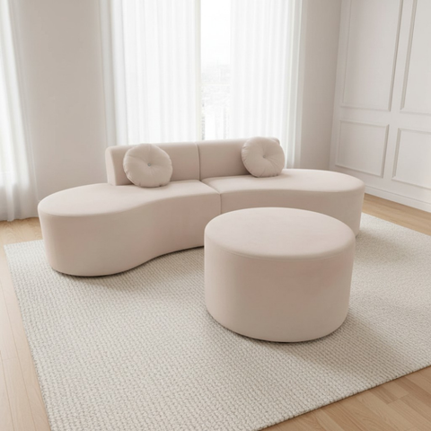 Sofá Modular Orgânico Monterrey 260cm + Puff Suede Marfim