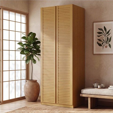 Guarda Roupa Planejado 2 Portas Ripadas 80cm Samambaia CabeCasa MadeiraOriginals Marrom/Carvalho