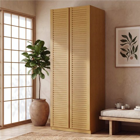 Guarda Roupa Planejado 2 Portas Ripadas 80cm Samambaia CabeCasa MadeiraOriginals Marrom/Carvalho