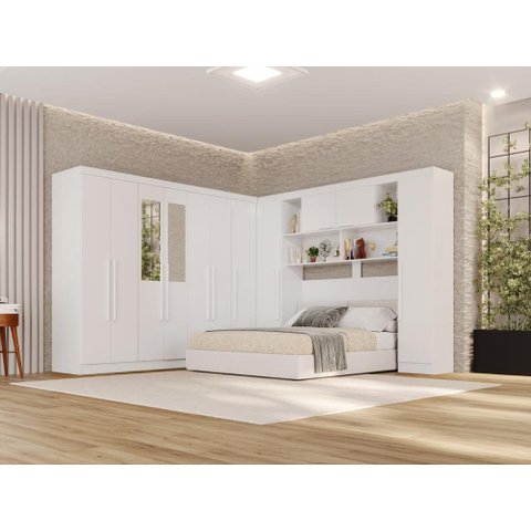 Guarda-Roupa Casal Modulado de Canto com Espelho 11 Portas Multimóveis Branco