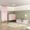 Ver imagem 1 de Quarto Infantil com Guarda-Roupa, Cômoda e Cama Magia Espresso Móveis Rosa/Branco