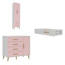 Ver imagem 2 de Quarto Infantil com Guarda-Roupa, Cômoda e Cama Magia Espresso Móveis Rosa/Branco