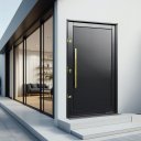 Ver imagem 2 de Porta Pivotante Alumínio Lambril c/Puxador Dir. Elite Preto Gold 240x150 Brimak