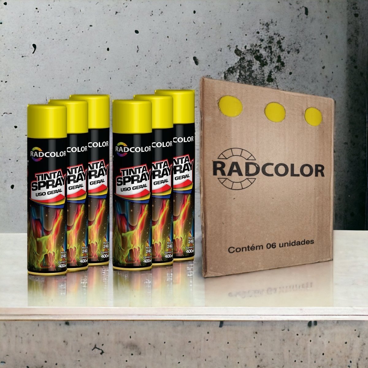 Kit 6 Tinta Spray Uso Geral Amarelo Brilhante Radcolor 400ml - 2