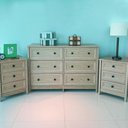 Ver imagem 1 de Cômoda 6 Gav+2 Mesas de Cabeceira Ditália Dm-217 Dm-111 Cor:carvalho