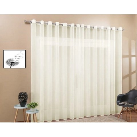 Cortina Voil Quarto Ou Sala 2,00x1,70 Ilhós Cromado:Palha