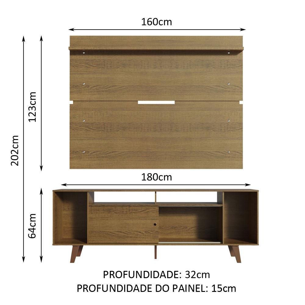 Rack Madesa Cancun com Pés e Painel para Tv até 65 Polegadas - Rustic - 3