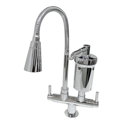 Torneira Bancada C/ Filtro Tubo Gourmet Jato Duplo Cromada