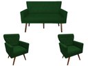 Ver imagem 1 de Kit Namoradeira + 2 Poltronas Decorativa Aurora Suede Verde Pés Madeira Ms Decor