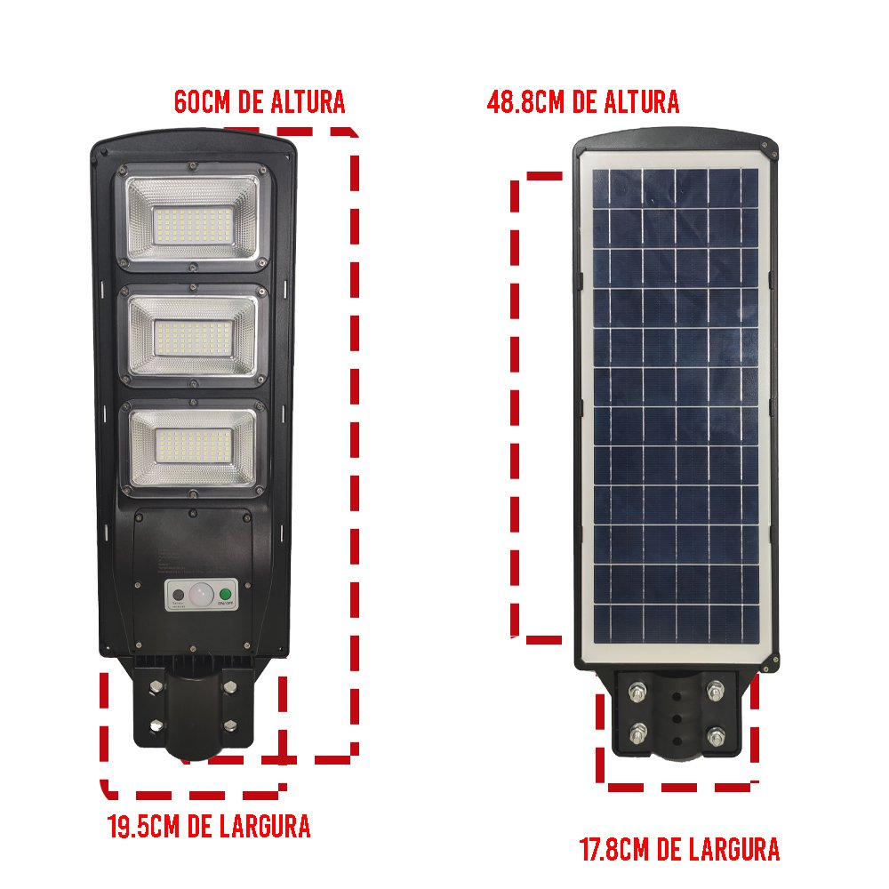 Luminária Solar 180W Poste LED Sensor de Proximidade e Controle Rua Jardins Areas Externas Ilumina - 2