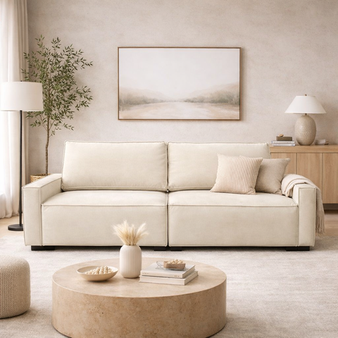 Sofá 3 Lugares Moderno Contemporâneo Sala Recepção Suede:bege