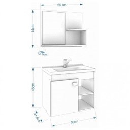 Gabinete de Banheiro Cuba e Espelheira 1 Porta 2 Prateleiras Lótus MGM Móveis - 3