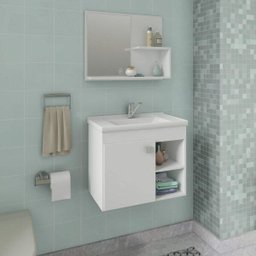 Gabinete de Banheiro Cuba e Espelheira 1 Porta 2 Prateleiras Lótus MGM Móveis - 1