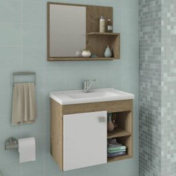 Gabinete de Banheiro Cuba e Espelheira 1 Porta 2 Prateleiras Lótus MGM Móveis - 1