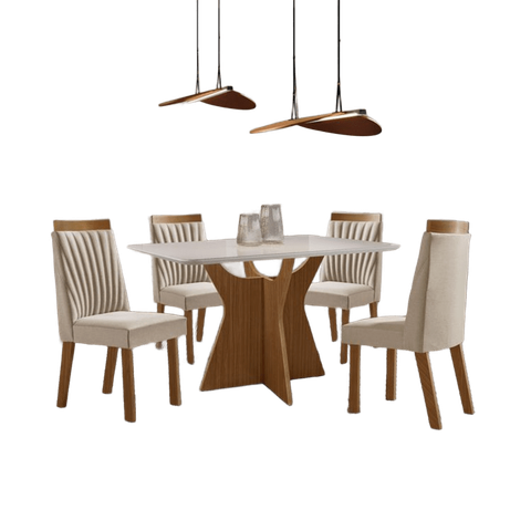 Conjunto de Jantar Mesa Munique 1,20m e 4 Cadeiras Munique Bege Claro