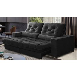 Sofá Retrátil e Reclinável 2,10 Suede Pillow Top Preto Juliette Sofá Casa - 2