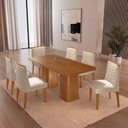 Ver imagem 1 de Conjunto Sala de Jantar Mesa Tampo MDF 6 Cadeiras Sakura Marrom/Creme/Marromle/Off White