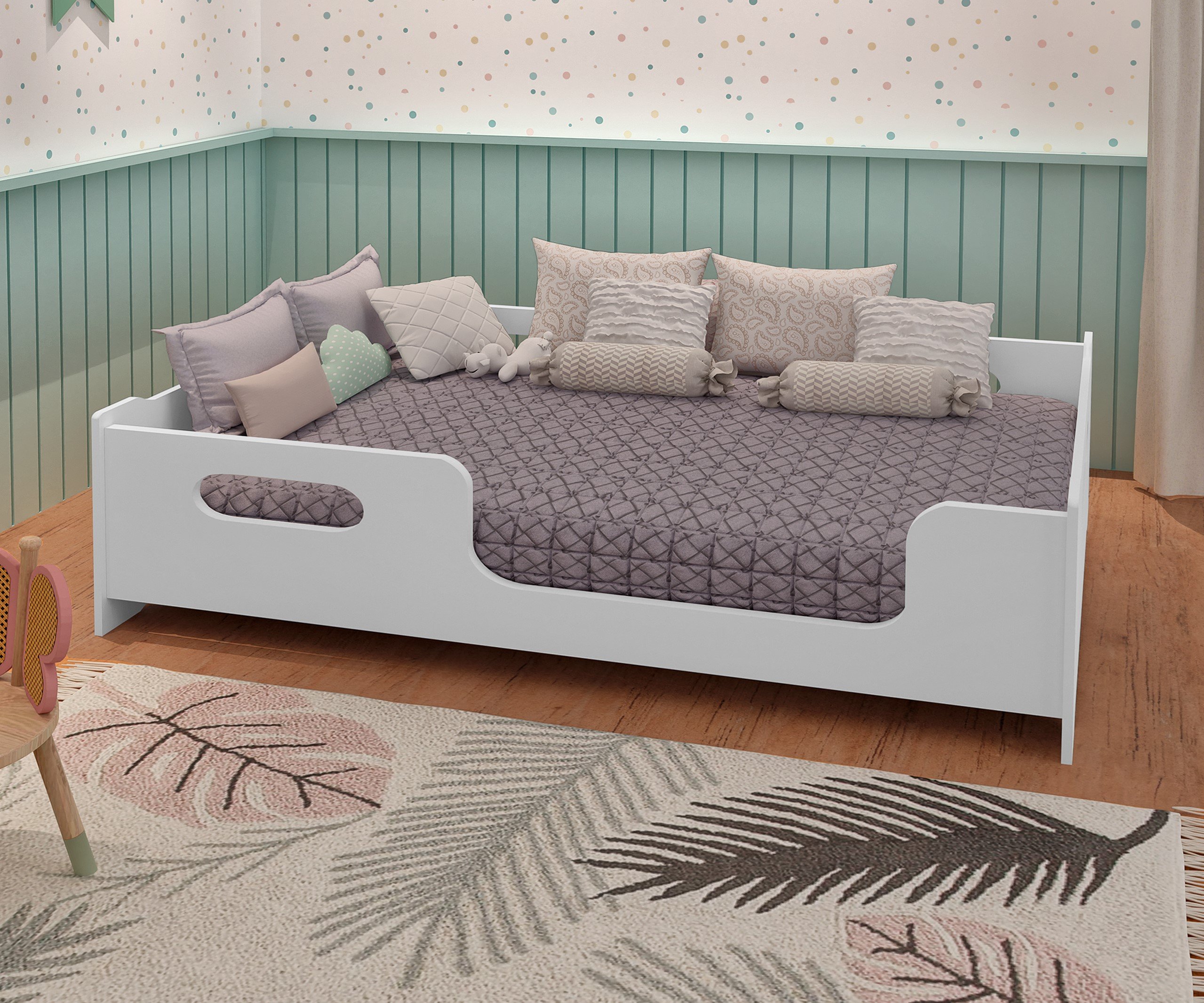 Cama Casal Montessoriana com Grade de Proteção Estilo Moderna Premium Criança Cor Branco - 4