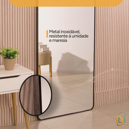Espelho Grande Oval C/ Base Reta Moldura Alumínio Preta Corpo Inteiro 150x60cm Suporte Chão e Parede - 8