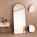 Ver imagem 1 de Espelho Grande Oval C/ Base Reta Moldura Alumínio Preta Corpo Inteiro 150x60cm Suporte Chão e Parede