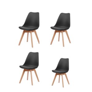 Kit 4 Cadeiras Leda Joly Rivatti Polipropileno Preta Base Madeira