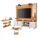 Ver imagem 1 de Estante Home Theater Virtus Cinamomo Off White com Mesa de Centro Sky com Tampo de Vidro e Aparador