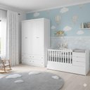 Ver imagem 1 de Berço Multifuncional Cleo e Guarda Roupa Infantil 4 Portas Americano Ambiente Branco Fosco - Carolin
