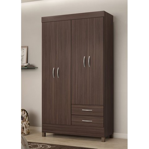 Guarda Roupa Solteiro Astro 110cm  4 Portas 2 Gavetas - Café Touch Dem