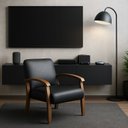 Ver imagem 1 de Poltrona para Sala Tecido Courino Braços Madeira Maciça Mia